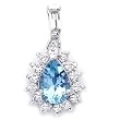 Sterling Silver Cubic Zirconia Rhodium Plated Pendant with Blue Topaz Colored Pear Shaped Semi- Precious Stone