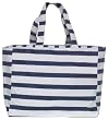 Cotton Canvas Navy Blue and White Striped Pool Bag with Cloth Handles 15"L x 12.5"H