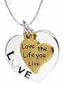 14k Yellow Gold Overlay Sterling Silver "Love The Life You Live" Two-Tone Double Heart Pendant, 18"