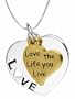14k Yellow Gold Plated Sterling Silver "Love The Life You Live" "Two-Tone" Double Heart Pendant, 18"