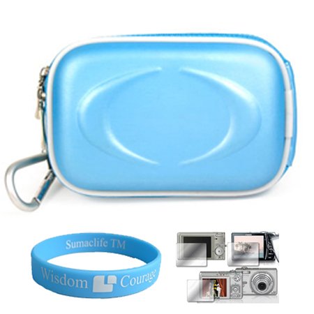 Camera Case for Sony Cybershot DSC-T DSC-W Series (Light Blue) + Universal LCD Screen Protector Kit + Includes SumacLife TM Wisdom Courage Wristband