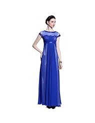 Cocktail Floor Length Empire   Waistline Pleated Sequined Beaded Silk Cap Sleeves Evening Dress/Homecoming Dress/Prom Dress/Wedding Party Dress 
