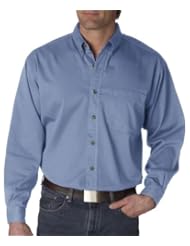 UltraClub Mens Cypress Long-Sleeve Denim Shirt with Pocket. 8960 - Large - Light Blue
