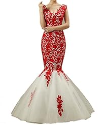 V-neck Mermaid Cocktail Full Length Cap Sleeves Sleeveless Lace-Up Tulle Prom Dress/Party Dress/Wedding Dress 