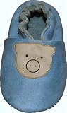 Plateau Krabbelschuhe Lederpuschen Krabbelpuschen Kinderschuhe Schweinchen Blau