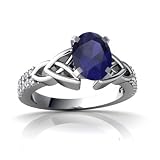 14K White Gold Oval Genuine Sapphire Engagement Ring