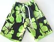 Mens "Flow-Pow" Long Swim Trunks with drawstring waist and side pockets, Loop in back, fully lined. Lime/Black in sizes S-XXL.
