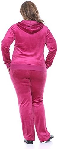 White Mark Women's 2 Piece Plus Size Velour Set in Fuchsia - Solid Colors - 1XL