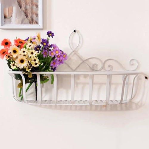 Wall Mount Flower Rack Plant Basket Holder Iron Display Stand Home Garden Decor Wall Planters Plant Stands Color White
