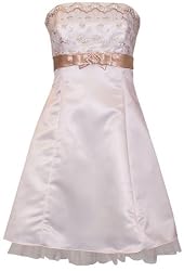 Gold Embroidered Strapless Holiday Formal Bridesmaid Gown Prom Dress With Tulle Junior Plus Size