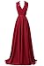 R&J Women's Modest V Neck Open Back Chiffon Long Evening Gown with Lace