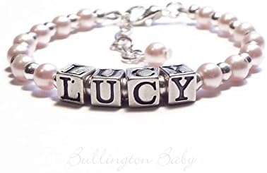 Baby Pearl and Sterling Silver Name Bracelet Shower Gift Christening Baptism Flower Girl First Communion