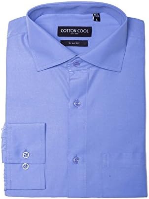 Cotton Cool Men's Slim Fit Solid Non-Iron Long Sleeve Dress Shirt - Horizon Blue