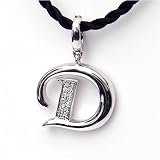 Silver Diamond Initial Pendant D with Silk Cord
