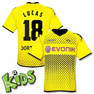 11-12 Borussia Dortmund Home Jersey + Lucas 18 (Fan Style Name + Number) - Boys