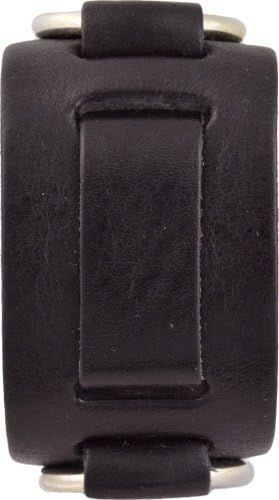 Leather Cuff Band With Rings Black Watch Strap