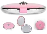 Lighted Jeweled 10x/1x Compact Mirror with Crystals Pink