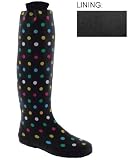 Capelli New York Matte Multi Polka Dot Printed Ladies Slouchy Body Rubber Rain Boot Black Combo 7