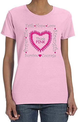 Women's Think Pink Breast Cancer Awareness Light Pink T-Shirt (X Large)