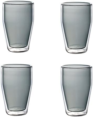 Double Wall Glass Tumbler drinking glasses, perfect for coffee, cocktails, or any drink you need to keep hot or cold, 14oz, set of 4 (Grey)