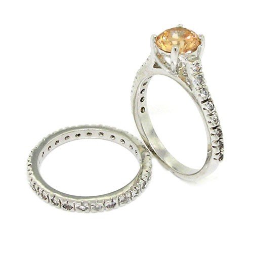 Classic/Vintage Wedding Ring Set w/Champagne, White CZs 41Rm8 RqtAL Classic/Vintage Wedding Ring Set w/Champagne, White CZs
