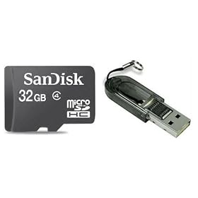 Sandisk 32GB Class 4 MicroSDHC MicroSD C4 TF Flash Memory Card with SD Adapter and USB SD Card Reader / Writer #R13 (Bulk Packaged)