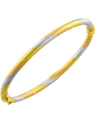 14 Karat Tri-color Gold 4-mm Diamond-cut/ Satin Hinged Bangle