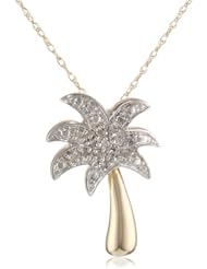10k Gold Diamond Palm Tree Pendant Necklace (0.05 cttw, I-J Color, I2-I3 Clarity), 18"