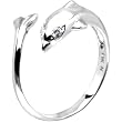 Solid 14K White Gold .02 Carat Genuine Diamond Dolphin Adjustable Toe Ring