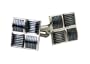 Ribbed Four Piece Gray Enamel Square Silver Cufflinks with Gift Box