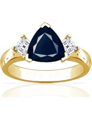 18K Yellow Gold Triangle Cut Blue Sapphire Three Stone Ring