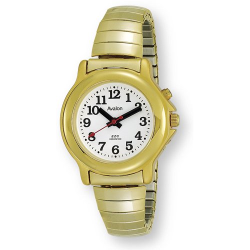 Avalon Women's Fashion Series EZC Low Vision Gold-Tone 1 Button Talking Tapered Expansion Band Watch # 1271GX
