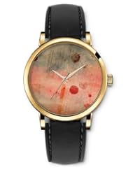SPRAWL Aanalog Fashion Series Gold Ladies Watches of Genuine Black Leather Strap,Unique Wrist Watch for Women Girls Designed with Old book in spots