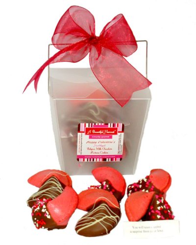 Belgian Milk Chocolate Dipped Valentines Fortune Cookies In White Container by A Bountiful Harvest