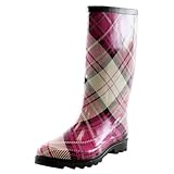 West Blvd Mid-Calf Waterproof Rainboots, Pink Plaid Rubber, 9