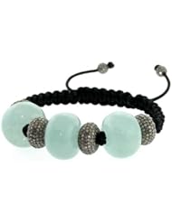 Pave Diamond Gemstone Macrame Charm Beaded Bracelet Silver Fashion Jewelry
