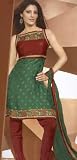 Traditional Deep Green Brasso Churidar Kameez Unstitched Dress Material with Dupatta
