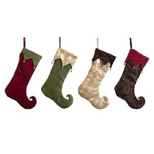 Set of 4 Assorted Elegant Holiday Harlequin Christmas Stockings 18