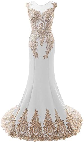Rzlmin Women's Mermaid Long Prom Dress Embroidery Evening Dresses R001WT-US4