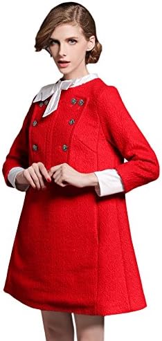 Fuyongsangni Women's Fashion Worsted A-line Double-breasted Stitching Dress Red X-Large