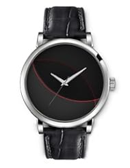SPRAWL Aanalog Fashion Series Silver Ladies Watches of Genuine Black Leather Strap,Unique Wrist Watch for Women Girls Designed with Red Stripe division of the circle