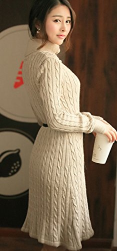 進化系ニット レディース ロングニット ドレス　カーディガン ニットワンピース カジュアル ベージュ