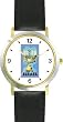 Israel Poster - Menorrah Judaica Jewish Theme - WATCHBUDDY&reg; DELUXE TWO-TONE THEME WATCH - Arabic Numbers - Black Leather Strap-Size-Large ( Men's Size or Jumbo Women's Size )
