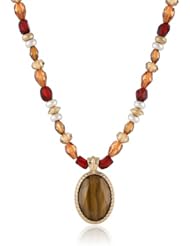 NINE WEST VINTAGE AMERICA "Gypset" Gold-Tone Brown Pendant Necklace, 10"