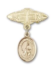 14K Gold Baby Badge with St. Dymphna Charm and Badge Pin with Cross