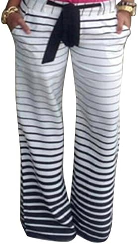 Women's Stripes Loose Wide Leg Palazzo Ladies Pants With Black Waistband Ethnic Style Pants