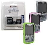 Combo of Magenta, Green, White Silicone Skin Cover Case and Kingston 4GB microSDHC Class 4 Memory Card with miniSD, SD Adapter for Blackberry Curve 8300 8310 8320 8330
