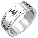 New Gents Stainless Steel Band Ring With Eagle Design, 8mm Wide.