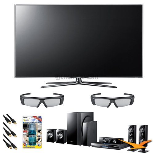 Samsung UN55D7000 55 inch 1080p 240hz 3D LED + HTD6500 Home Theater Bundle with TV, HT-D6500W Home Theater Receiver 1000 Watt DVD 3D System, 2 SSG-3050GB 3D Glasses, Xtreme 6 ft 1.4v HDMI Cables (x3), and TV Screen Cleaning Solution