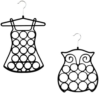 Mirabeau Fashion Accessories Snag Free Flocked Black Velvet Over Metal Owl Shape and Dress Shape Scarf/Belt Closet Hanger Organizers Bundle of 2